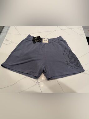 Darc Sport WOLVES Dusty Blue Graphic Flame Fleece Shorts